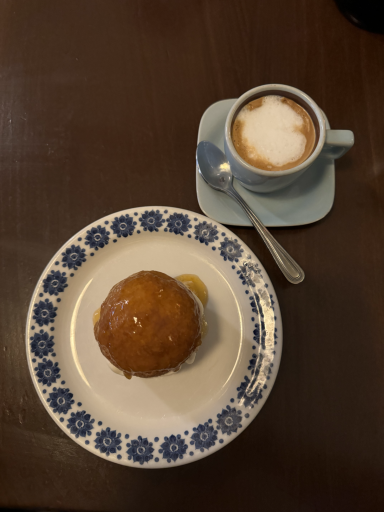 Exploring Montreal plate of coffee and dessert. 