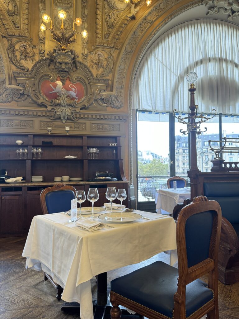 a set table inside fancy restaurant