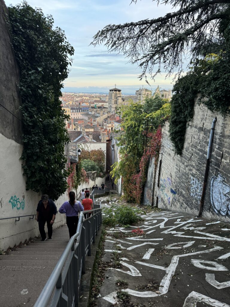 View of steep stairs leading to downtown lyon